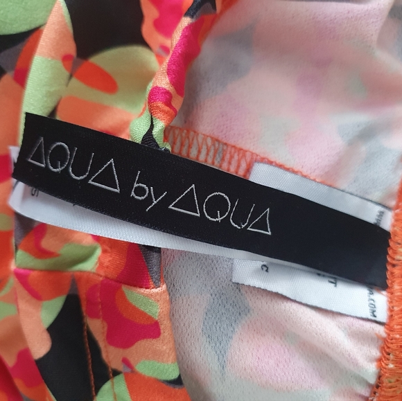 AQUA gym leggings orange multi Geometric Abstract Print 6 uk 24" waist - Picture 5 of 7